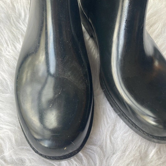 Coach Tara Women's Tall Rain Boot Sz 9B Round Toe Black Gloss Strap Casual - Picture 4 of 12